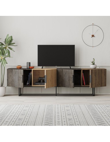 17058 - meuble tv titan 4p 200cm marron foncé-chéne-noyer