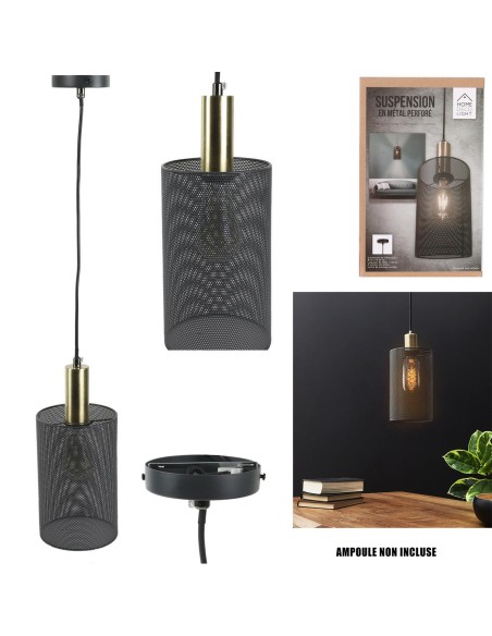 suspension cylindre metal gris perfore m4