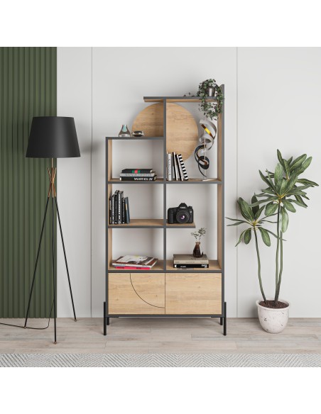 17068 - librairie dubai 2p chéne/gris anthracite pieds en