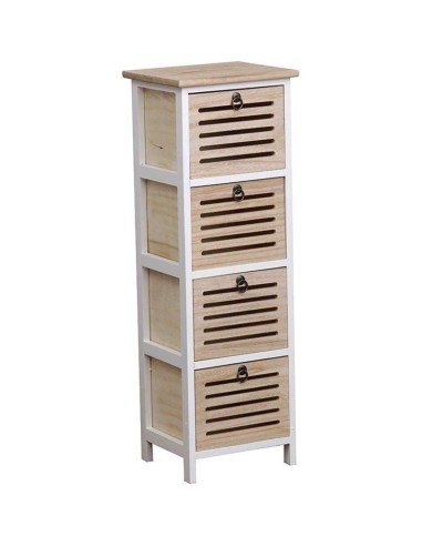 meuble paulownia 4 tiroirs - bicolore bois naturel/blanc