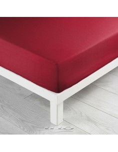 1640649 - drap housse 2 personnes 140 x 190 cm uni 57 fils lina coquelicot