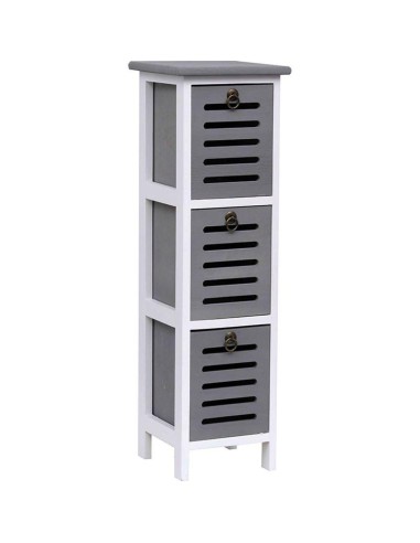 meuble paulownia 3 tiroirs - bicolore bois gris/blanc