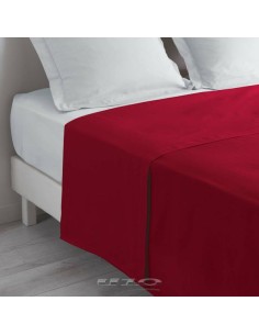 1640598 - drap plat 2 personnes 240 x 300 cm uni 57 fils lina coquelicot + point