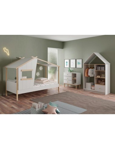 16628 - lit cabane luba 90cm blanc/cire blanc