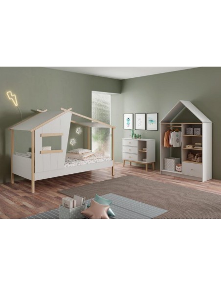 16628 - lit cabane luba 90cm blanc/cire blanc