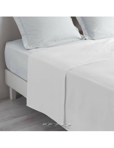 1640599 - drap plat 2 personnes 240 x 300 cm uni 57 fils lina blanche + point bo