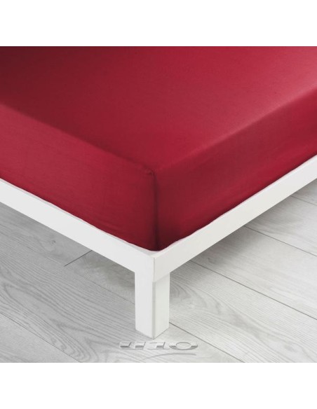 1640632 - drap housse 2 personnes 160 x 200 cm uni 57 fils lina coquelicot