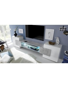 17688 - meuble tv anne 2p blanc laqué/ciment (incastro)