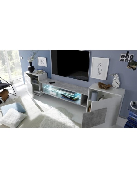 17689 - meuble tv anne 2p blanc laque/pero a/lumiere led (incastro)