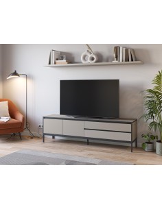 17407 - meuble tv lorenza 2p2t 180cm créme/noir pieds en m