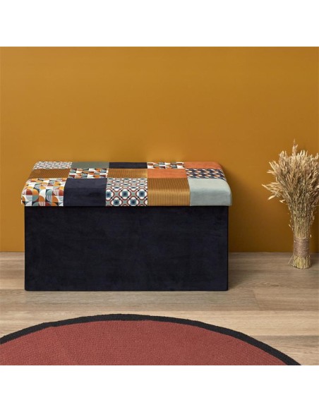 hd7419-coffre banc pliable patchwork retro