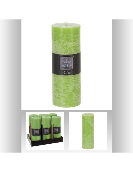 145341 - bougie rnd rustic vert 6.7x19 D. 6,7 x H. 19 cm