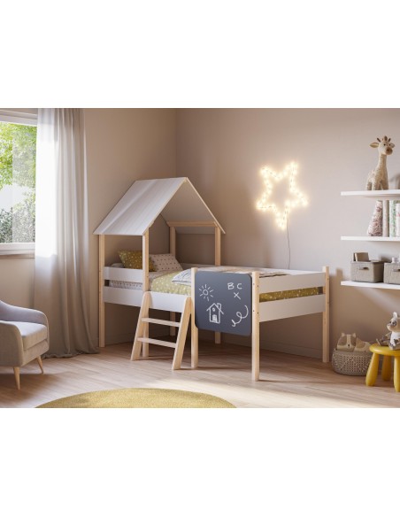 18115 - lit cabane 90 mint a/ardoise blanc/cire blanc