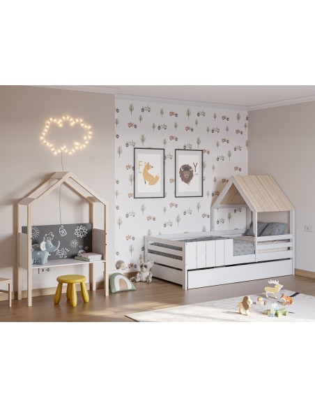 17671 - lit cabane 90 nidia s/tiroir blanc laqué/cire a/so