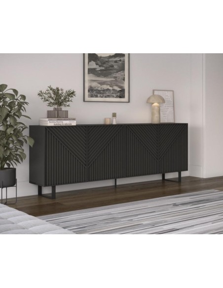 18045- buffet peta 3p noir pieds en métal