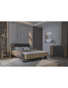 18027- lit colin 140x190 noir/chéne s/sommier