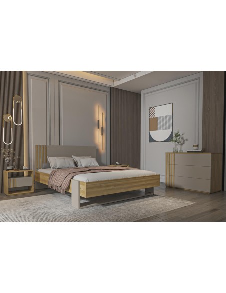 18028- lit colin 160x200 noir/chéne s/sommier