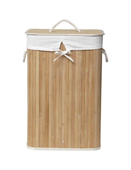 8709195 - paniere a linge rectangulaire pliable - bambou/tissu lin