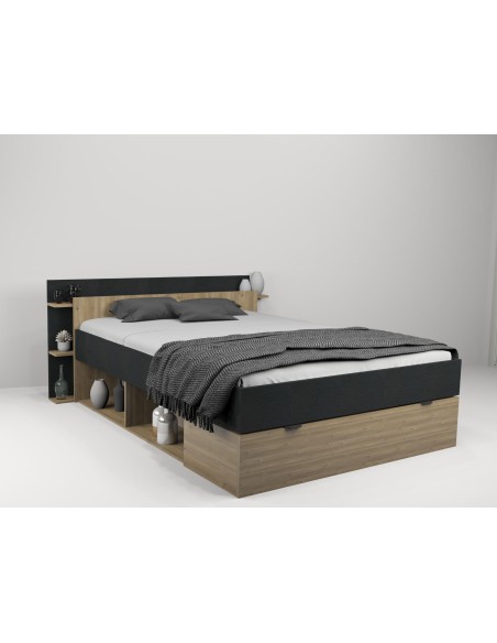 18031- lit a/tiroir albo 4n 140x190 noir ltr/chéne s/somm