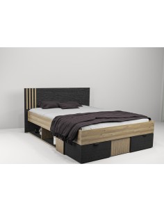 18035- lit maden 2t 140x190 noir/chéne s/sommier