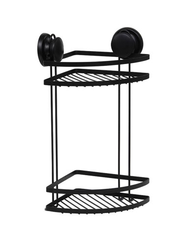 91013108 - etagere d'angle fil metal 2 niveaux sur ventouses - noir