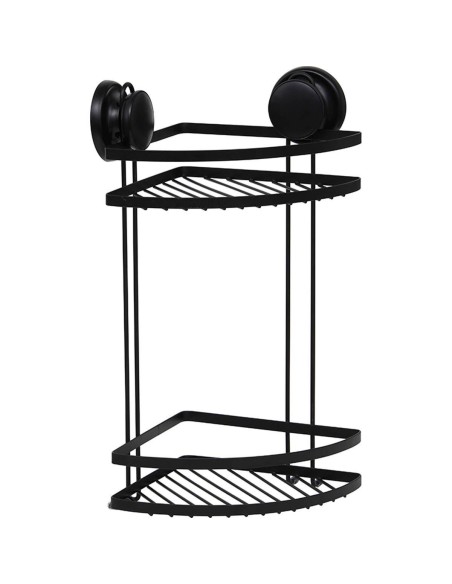 91013108 - etagere d'angle fil metal 2 niveaux sur ventouses - noir