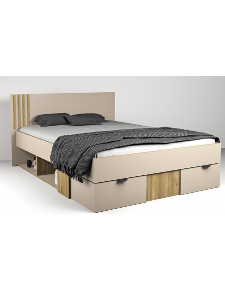 18036- lit maden 2t 140x190 vison/chene s/sommier