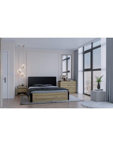 18238- lit coffre eliza 140x190 noir/chéne pied courbe