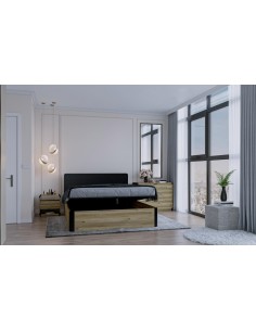18239- lit coffre eliza 160x200 noir/chéne pied courbe