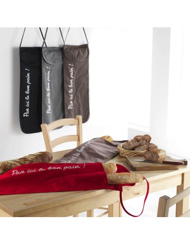 sac a pain 28 x 70 cm coton uni brode cuistot rouge