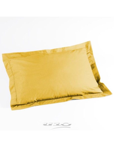 1641639-taie d'oreiller volant plat 50 x 70 cm uni 57 fils lina miel + point bou