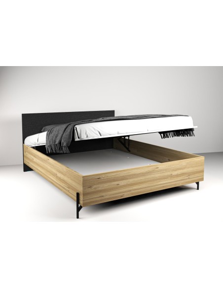 18234- lit coffre noa 160x200 noir/chéne  pied en métal n