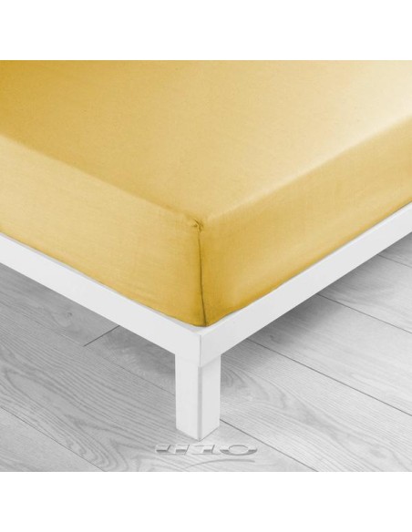 1641647-drap housse 2 personnes 160 x 200 cm uni 57 fils lina miel