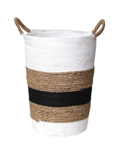 paniere ronde gm matiere vegetale et papier 50x36 cm - blanc/naturel/noir