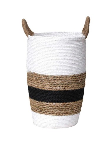 paniere ronde pm matiere vegetale et papier 40x28 cm - blanc/naturel/noir