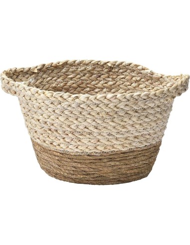 panier evase gm maés et matiere vegetale 30x20x16 cm - naturel/blanc