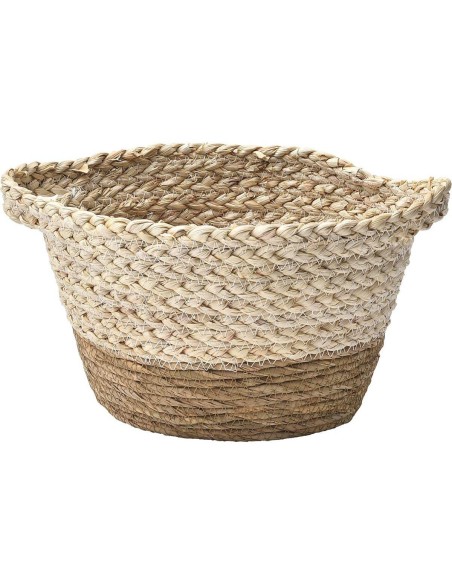 panier evase gm maés et matiere vegetale 30x20x16 cm - naturel/blanc