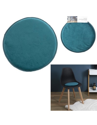 tx9115-galette chaise velours bleu canard 34cm m12