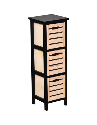 98144247-meuble mdf/paulownia 3 tiroirs - bicolore noir/naturel