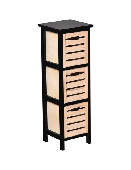 98144247-meuble mdf/paulownia 3 tiroirs - bicolore noir/naturel