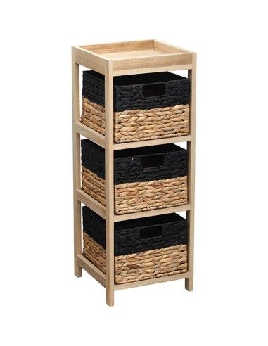 98166247-meuble paulownia avec plateau et 3 paniers papier et jacinthe - noir/na