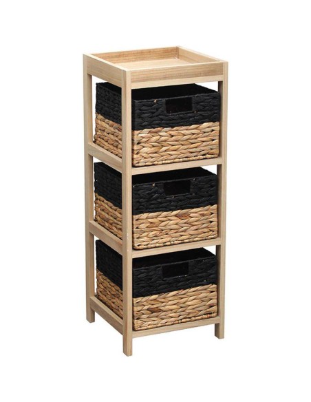 98166247-meuble paulownia avec plateau et 3 paniers papier et jacinthe - noir/na