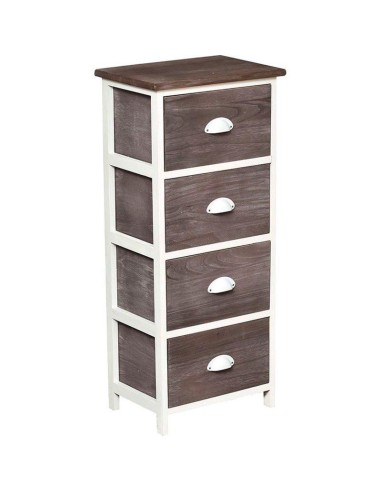 meuble paulownia 4 tiroirs avec poignees blanches - naturel blanchi