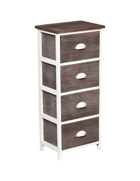 meuble paulownia 4 tiroirs avec poignees blanches - naturel blanchi