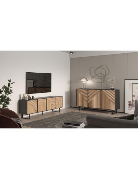 18040- buffet alana 4p noir/chéne pieds en métal