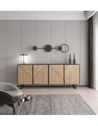 18161- buffet alana 3p noir/chéne pieds en métal