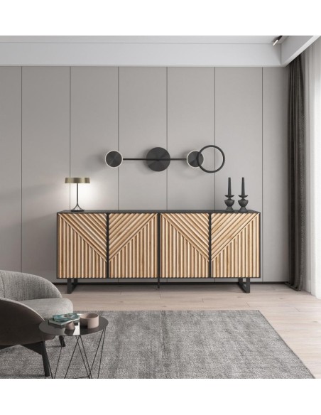 18161- buffet alana 3p noir/chéne pieds en métal