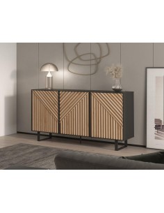 18041- meuble tv alana 4p noir/chéne pieds en métal