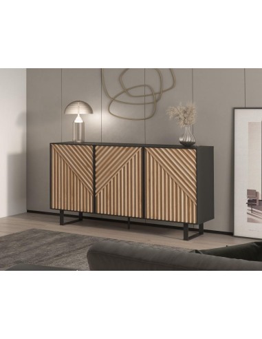 18041- meuble tv alana 4p noir/chéne pieds en métal