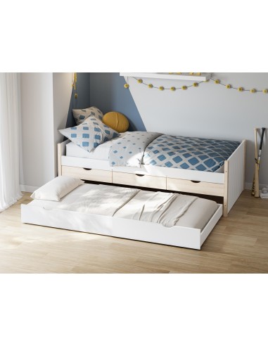16666 - lit gigogne valka 3t 90x190 blanc/cire blanc
